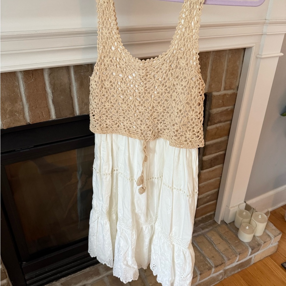 Anthropologie Cream Crochet Detail Dress